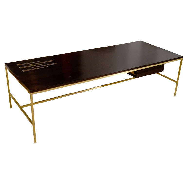 Ebony and Brass Coffee Table with Inlaid Pamela Sunday Tiles For Sale