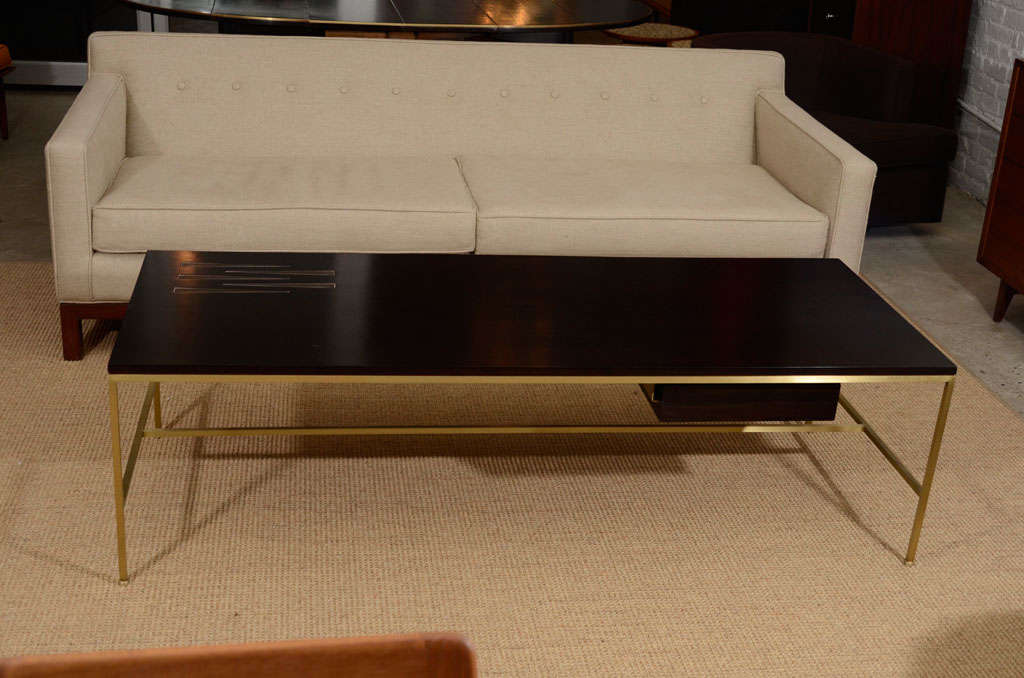 American Ebony and Brass Coffee Table with Inlaid Pamela Sunday Tiles For Sale