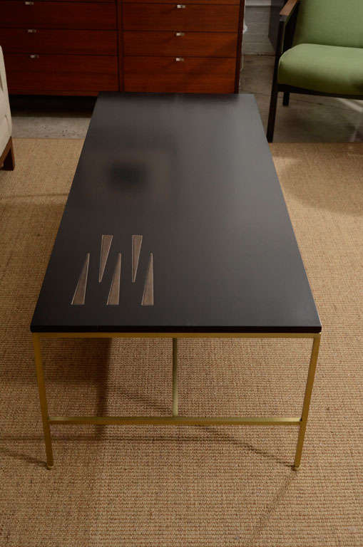 Ebony and Brass Coffee Table with Inlaid Pamela Sunday Tiles For Sale 1