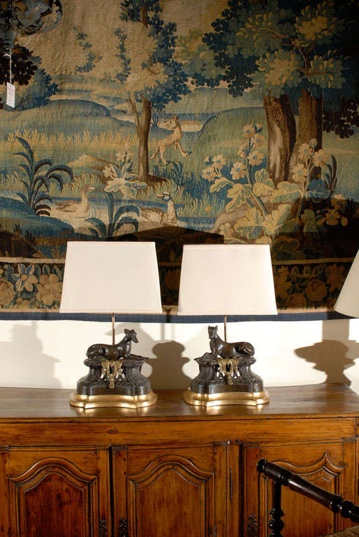 Pair of French Iron  Chenet Lamps