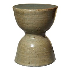 Hourglass Shaped Handmade Ceramic Drinks Table or Stool with Celadon Glaze