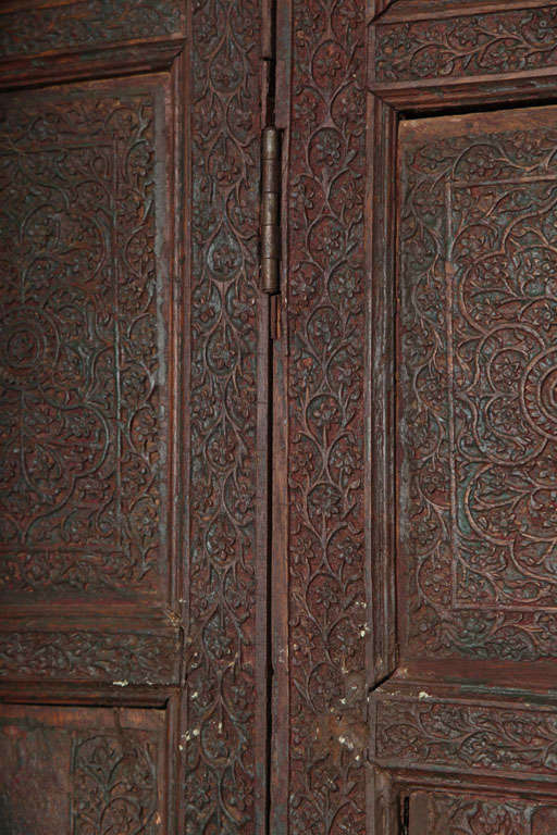 Large Four-Panel Teak Wood Early 20th Century Floor Screen with Carved Animals 2