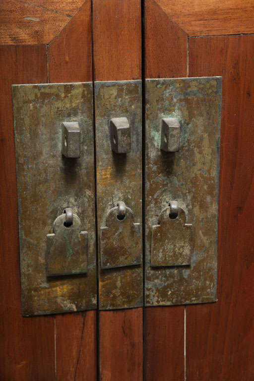 Narrow Elmwood Sideboard With Brass Hardware From Southern China, 19th Century  1