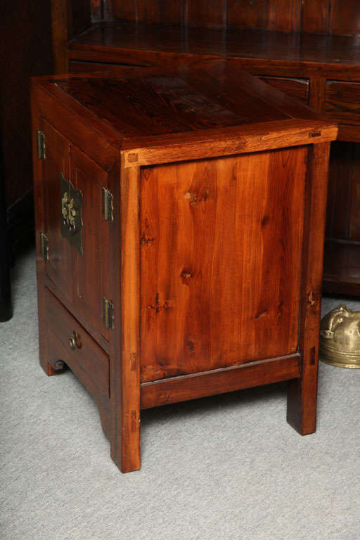 Chinese Shanxi Style Elmwood Bedside Cabinet With Traditional Brass Hardware Circa 1900 For Sale
