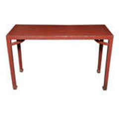 Linen Red Lacquered Elmwood Console Table 6