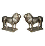Pair of Silvered Bronze Lions