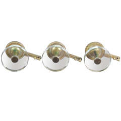 Vintage A set of three glass and brass coat hooks