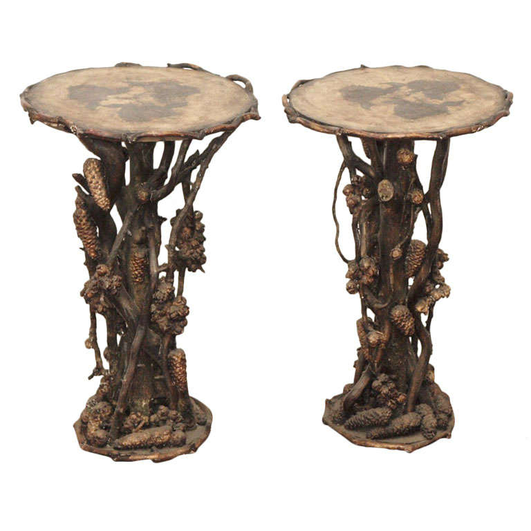 Pair of Rustic Twig Tables For Sale