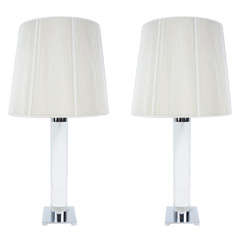 Pair of Crystalline Lucite Column Table Lamps from Hansen NYC