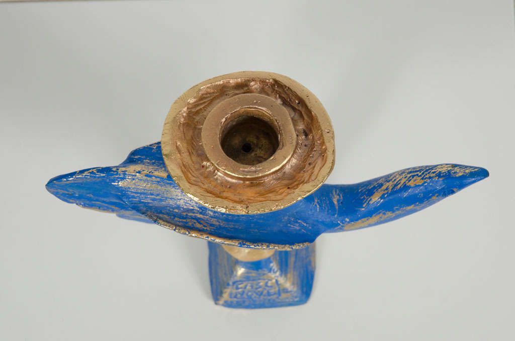 French Gilt Bronze Dove Candlestick by Pierre Casenove for Fondica In Excellent Condition For Sale In New York, NY