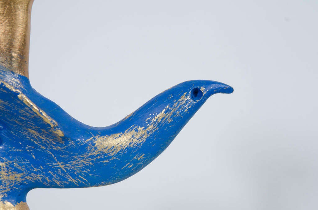 20th Century French Gilt Bronze Dove Candlestick by Pierre Casenove for Fondica For Sale