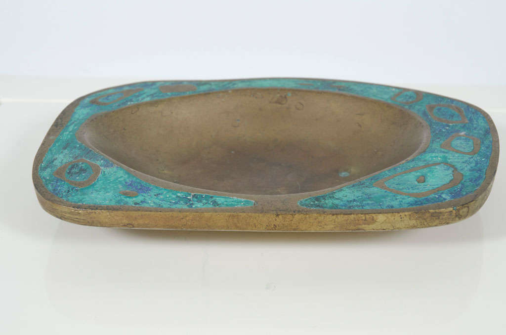 Mid-20th Century Set of Brass and Ceramic Inlay Trays by Pepe Mendoza