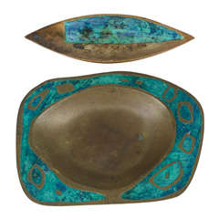 Set of Brass and Ceramic Inlay Trays by Pepe Mendoza