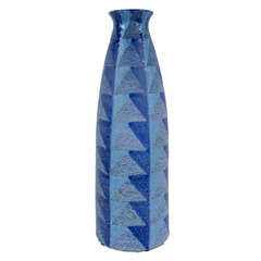 Tall Blue Geometric Designed Ceramic Vase by Bitossi 11