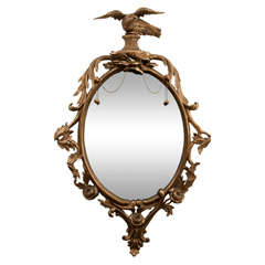 Antique 19th Century Gilt Wood Mirror with Eagle Decoration