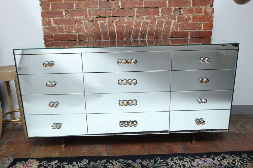 A 12 draw mid-century mirrored chest