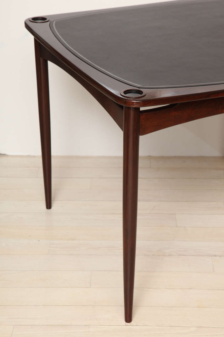 Solid Rosewood Games Table with Leather Top designed by Sergio Rodrigues In Excellent Condition In New York, NY