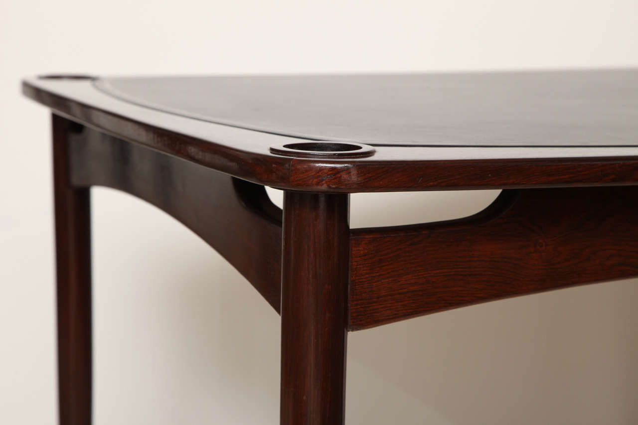 20th Century Solid Rosewood Games Table with Leather Top designed by Sergio Rodrigues