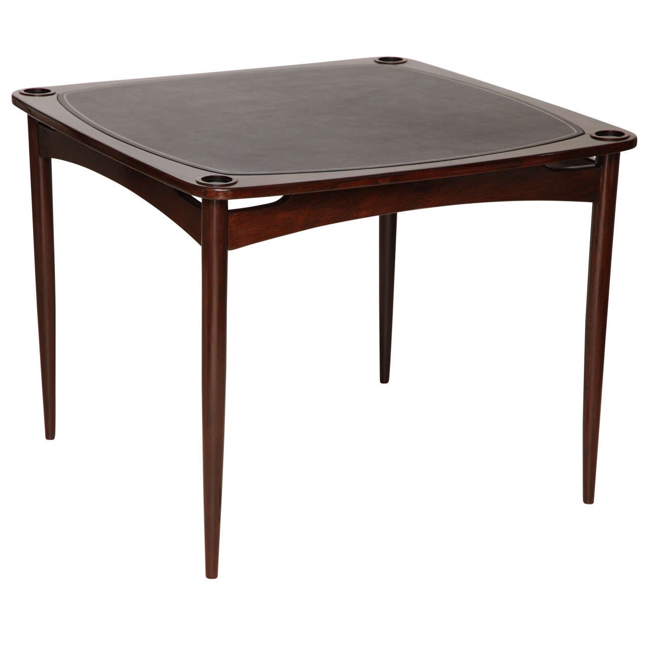 Solid Rosewood Games Table with Leather Top designed by Sergio Rodrigues