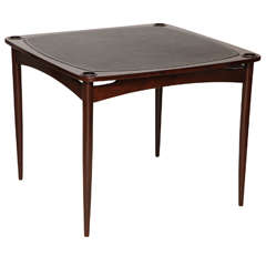 Solid Rosewood Games Table with Leather Top designed by Sergio Rodrigues