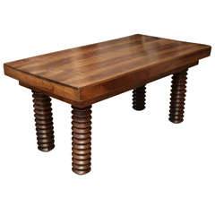 19th century French Walnut Table with Turned Legs