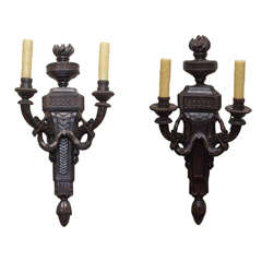 Pair of Finely Carved Walnut Wall Lights