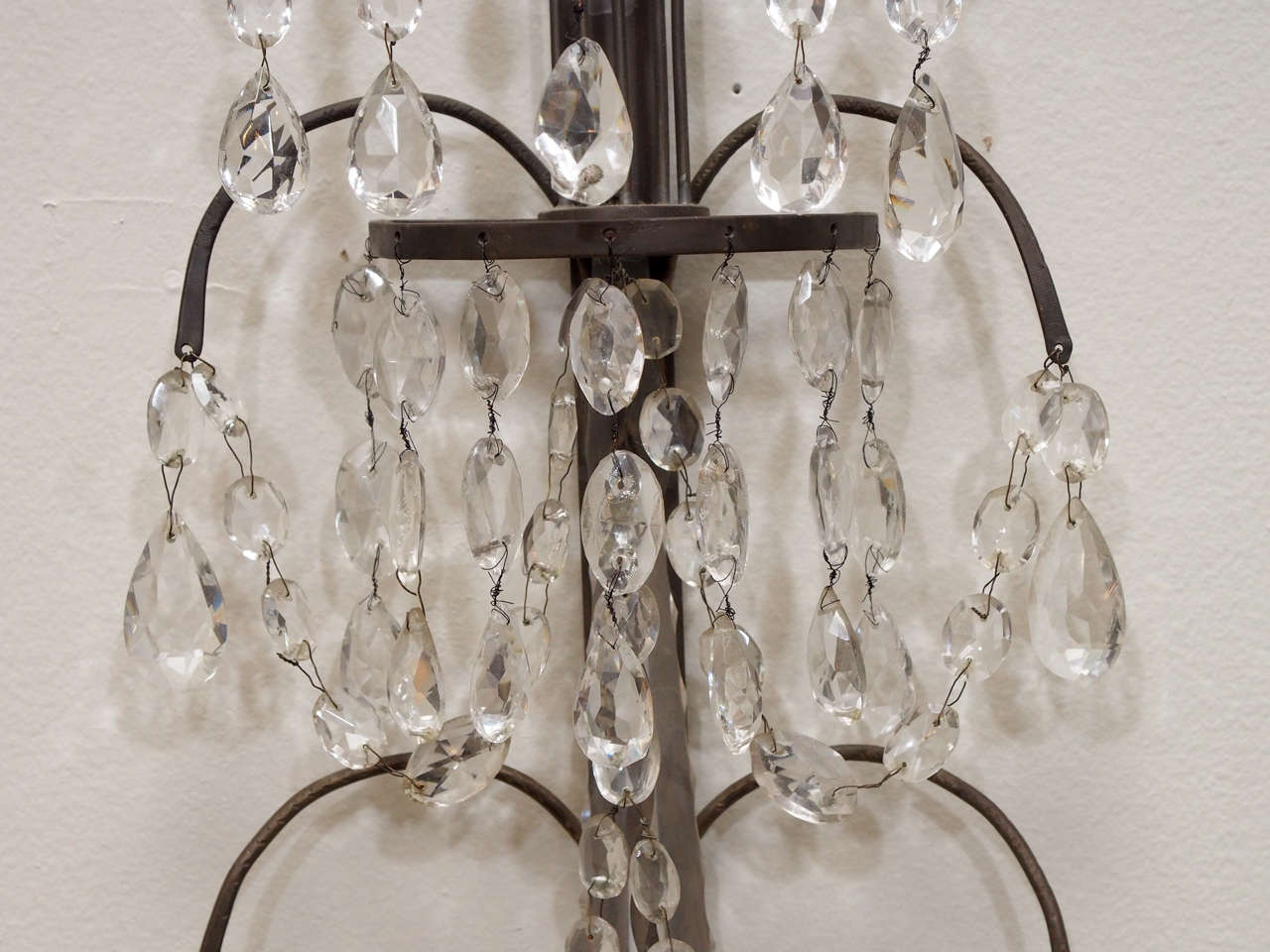 European Pair of Crystal, Two-Light Rams Head Sconces