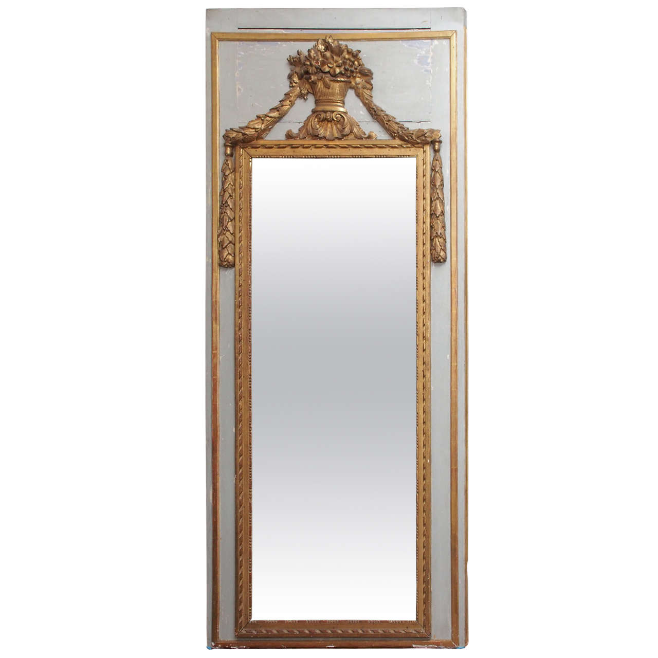 Tall Early 19th Century Louis XVI Style Mirror with an Urn and Garland Ropes For Sale