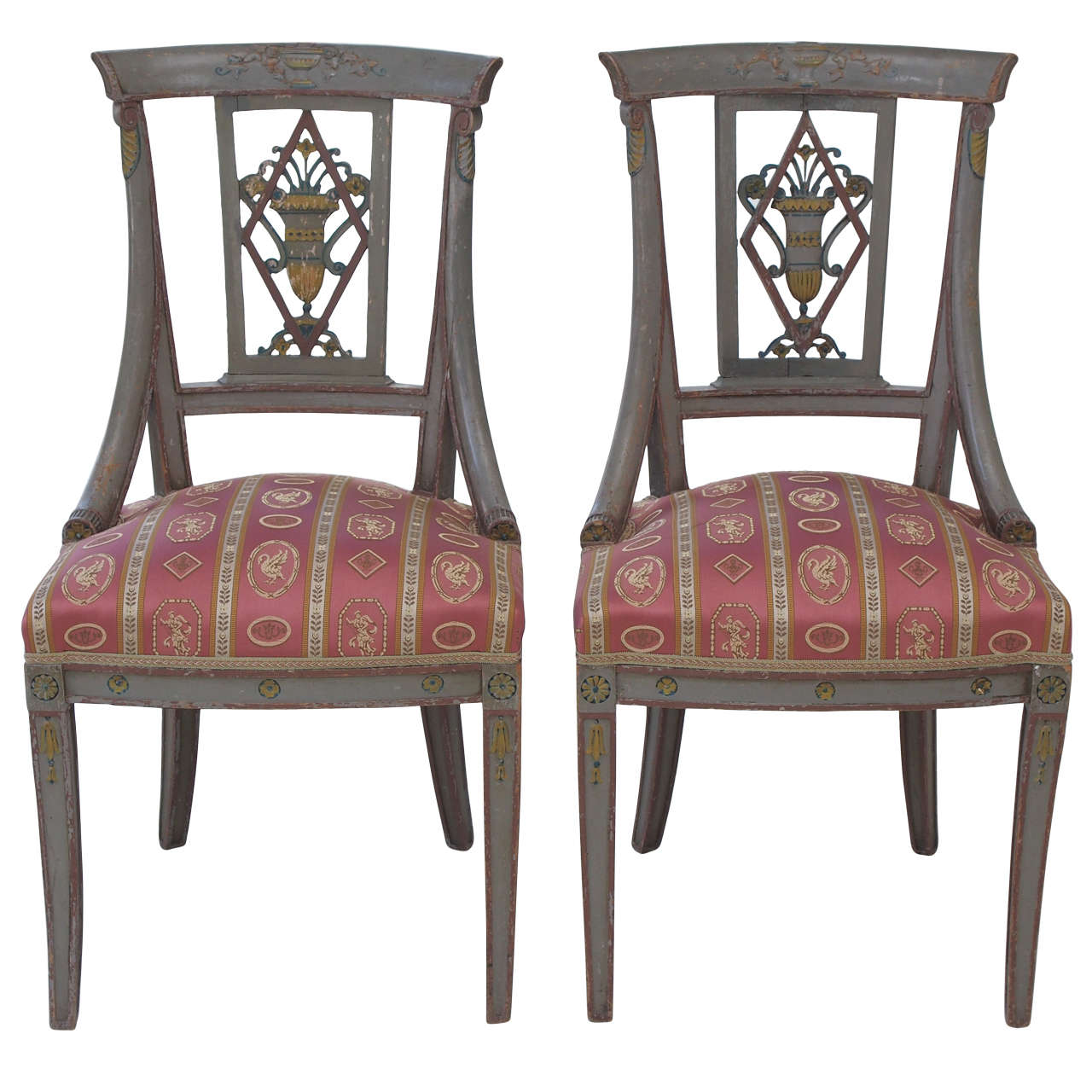Pair of Painted Empire Chairs For Sale