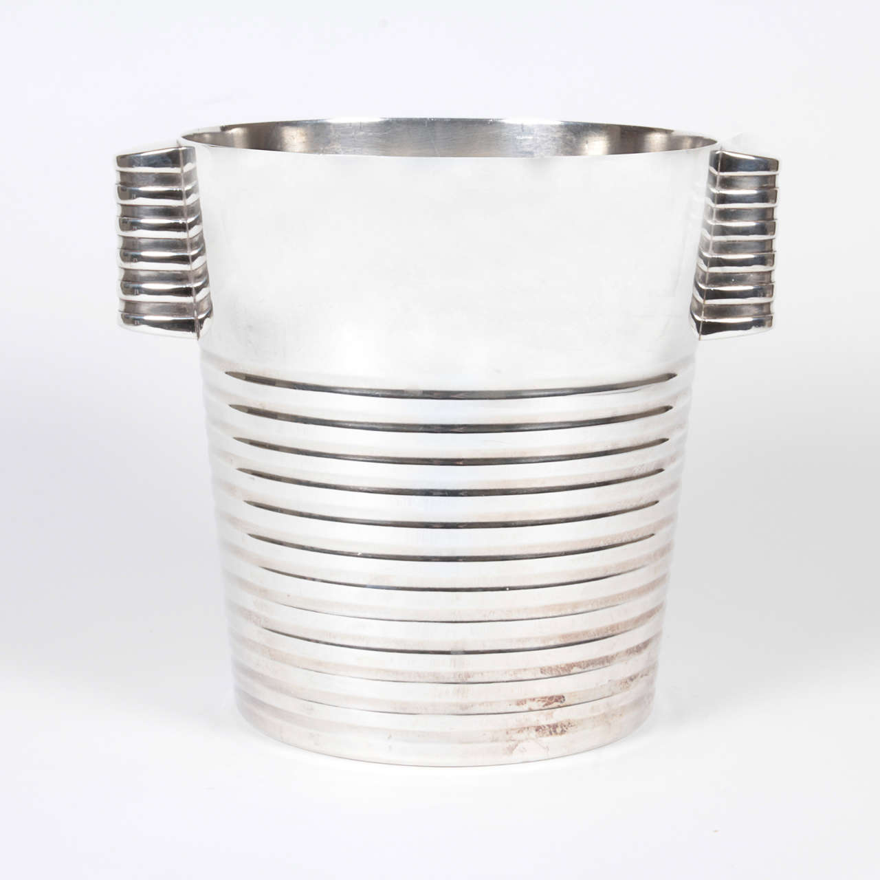 Antique champagne bucket Luc Lanell design made by Christofle for The Normandie. From our Hotel Silver Collection.