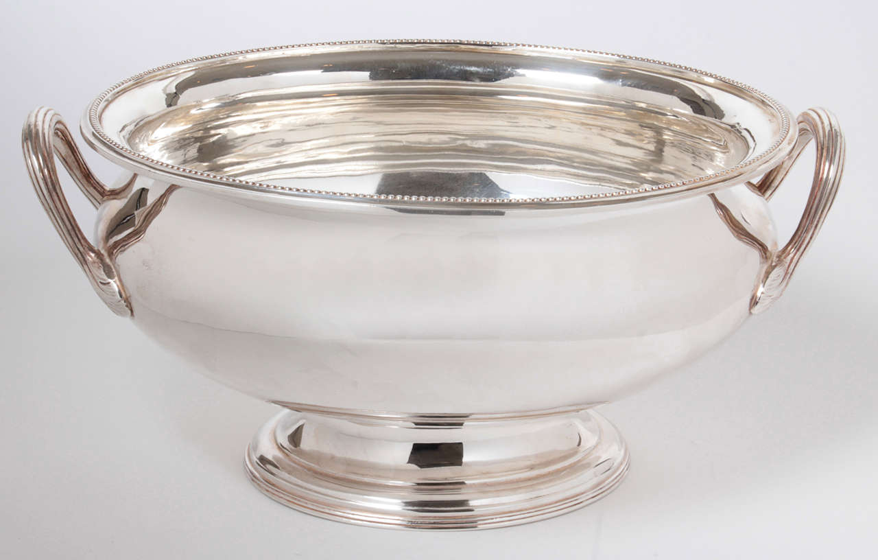 Silver soup tureen from our Hotel Silver collection. A very dramatic piece that can double as a centerpiece for any table.