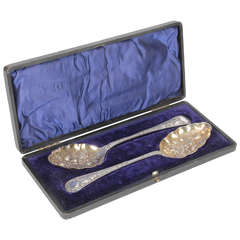 Antique English Pair of Berry Spoons