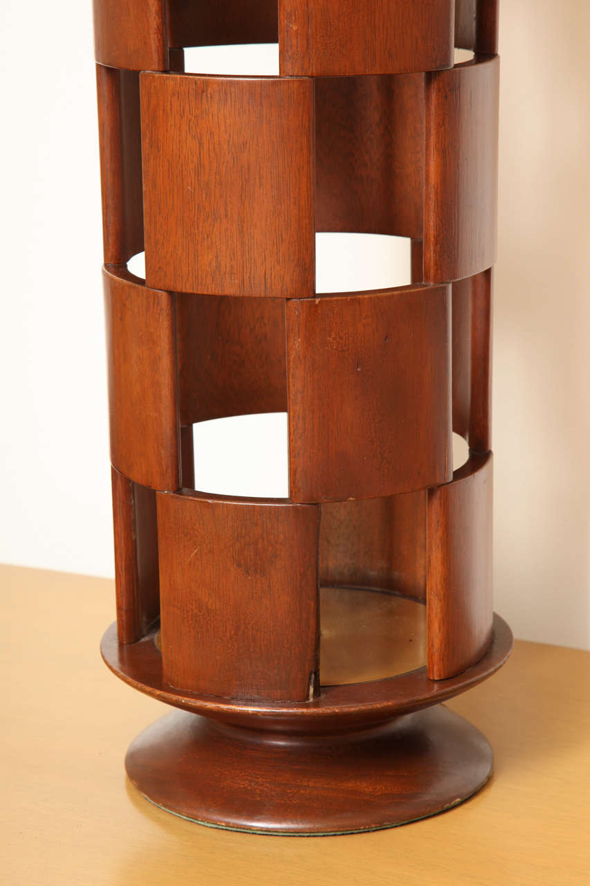 Mid-20th Century Wooden Checkerboard Lamp with Brass Fittings, circa 1960