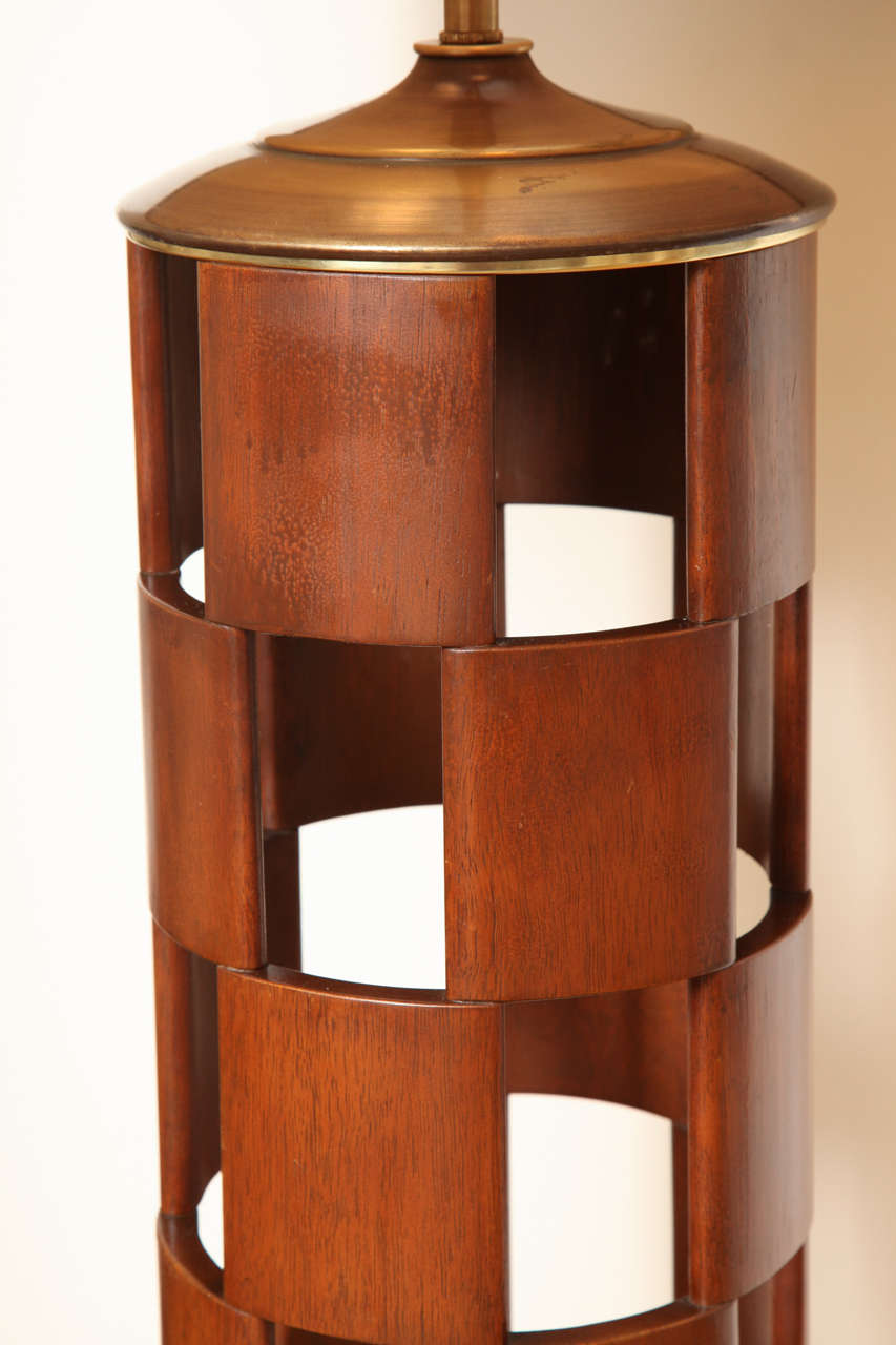 Wooden Checkerboard Lamp with Brass Fittings, circa 1960 1