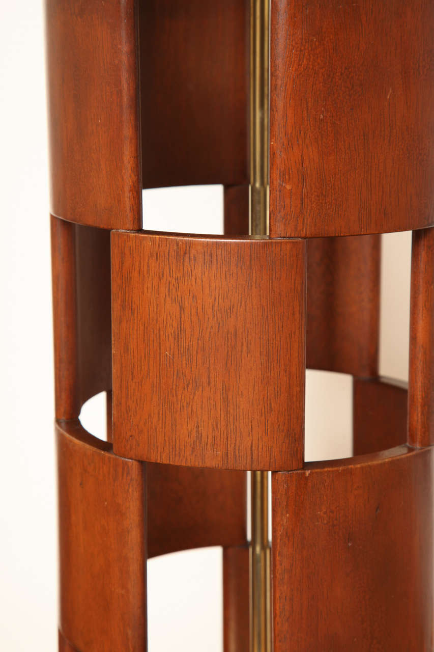 Wooden Checkerboard Lamp with Brass Fittings, circa 1960 2