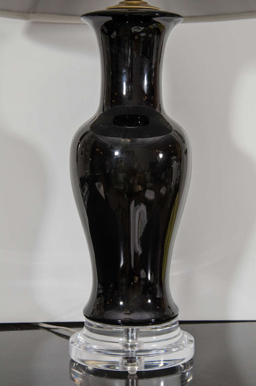 Black Ceramic Lamp In Excellent Condition In New York, NY