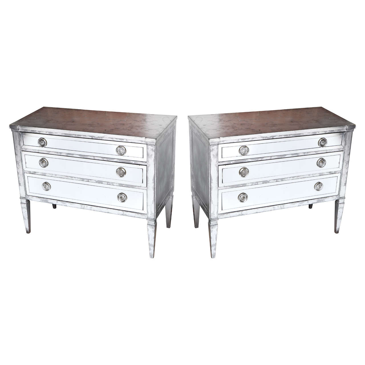 Pair of Silvered and Mirrored Chests