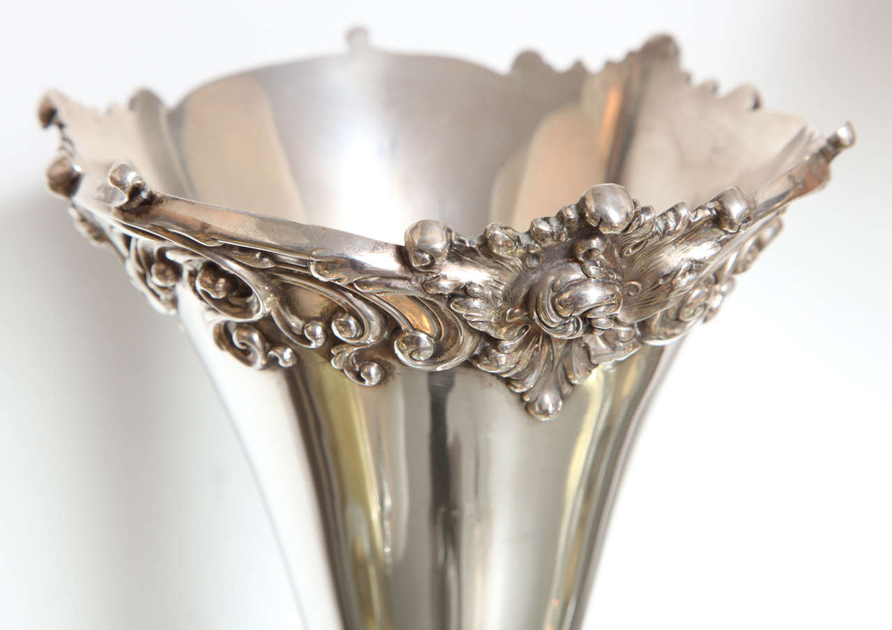American Repoussé Sterling Silver Trumpet Vase