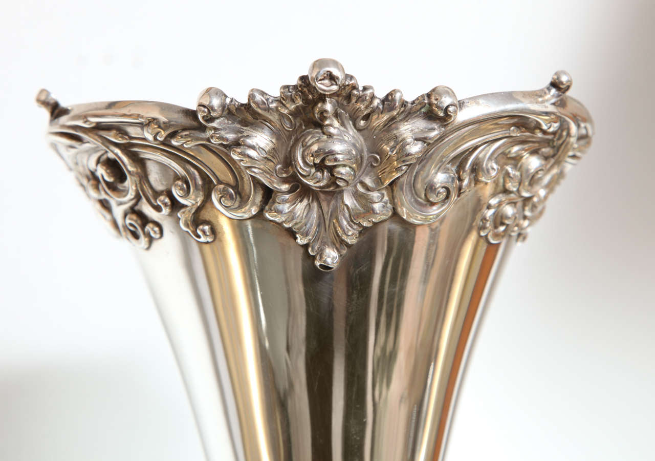 Repoussé Sterling Silver Trumpet Vase 1