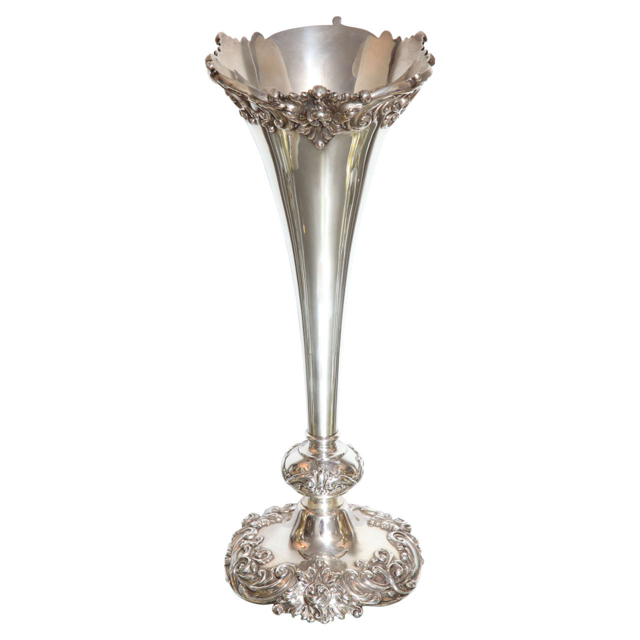 Repoussé Sterling Silver Trumpet Vase