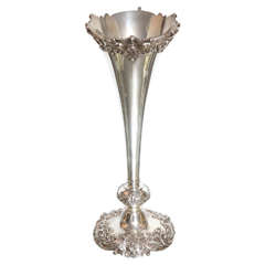 Antique Repoussé Sterling Silver Trumpet Vase
