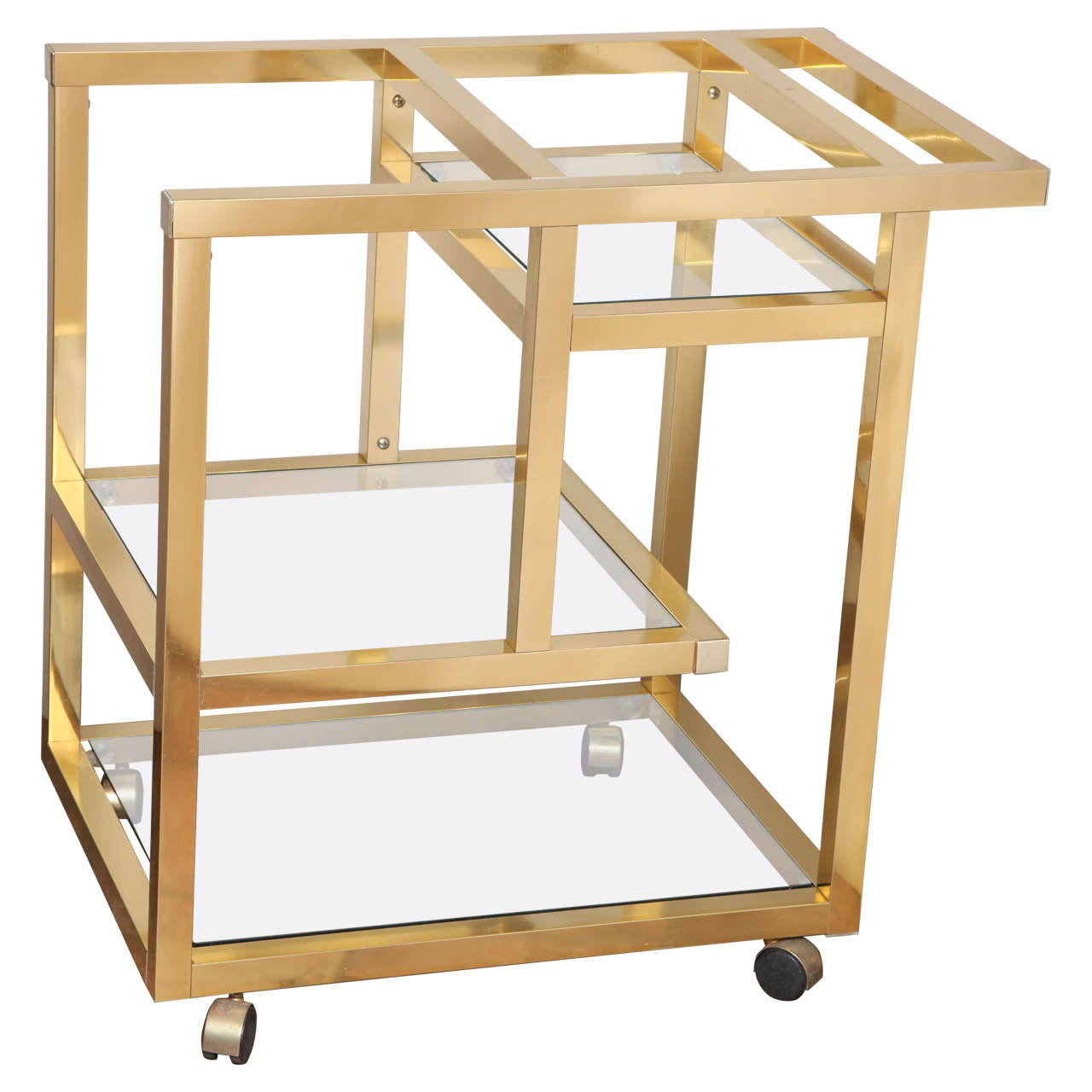 Modernist Vintage ThreeTier Rolling Brass Bar Cart at 1stDibs