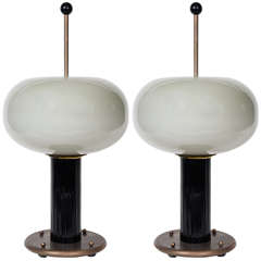 Pair of Grey Glass Globes Lamps