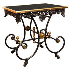 19th Century French Table on Wheels with a Modern Black-Glass Top