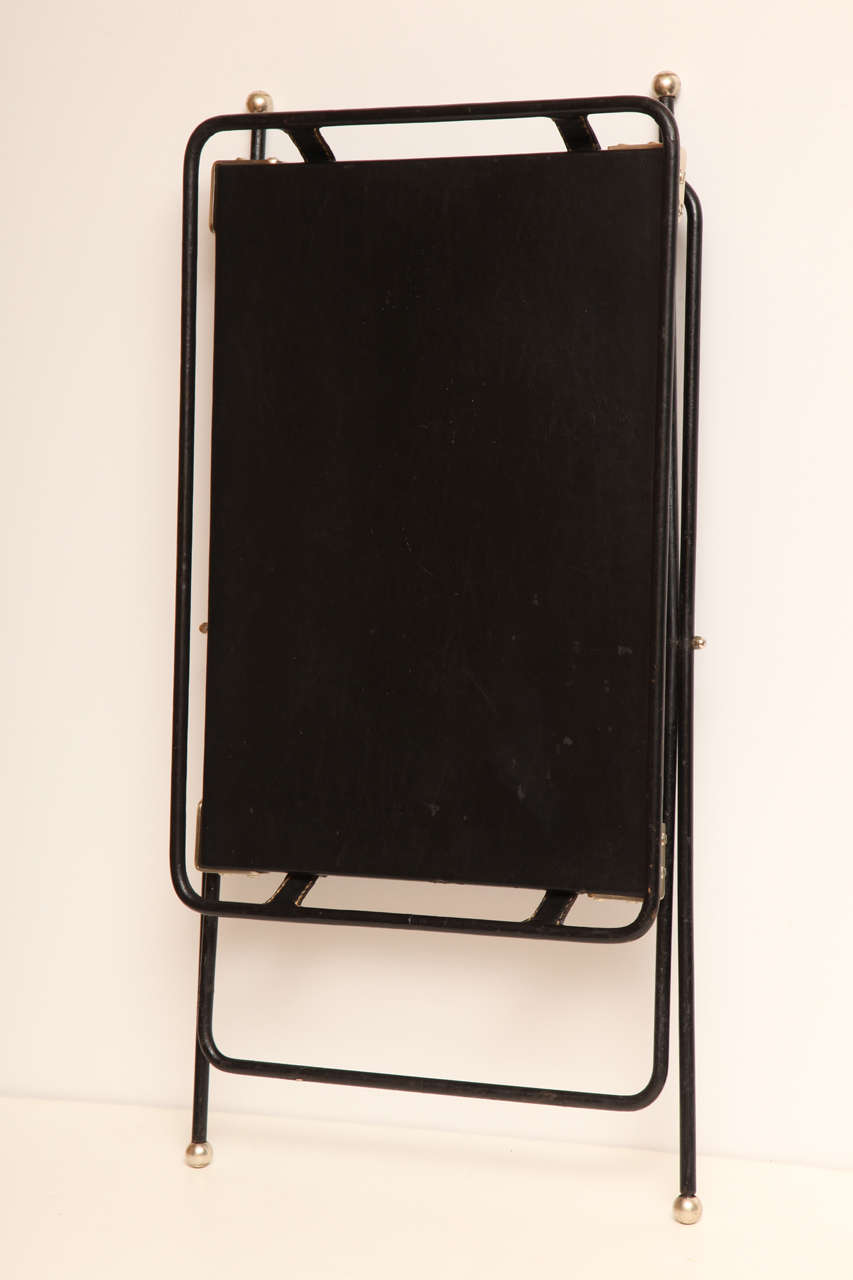 Mid-20th Century French 1960s Folding Tray Table in Black Leather