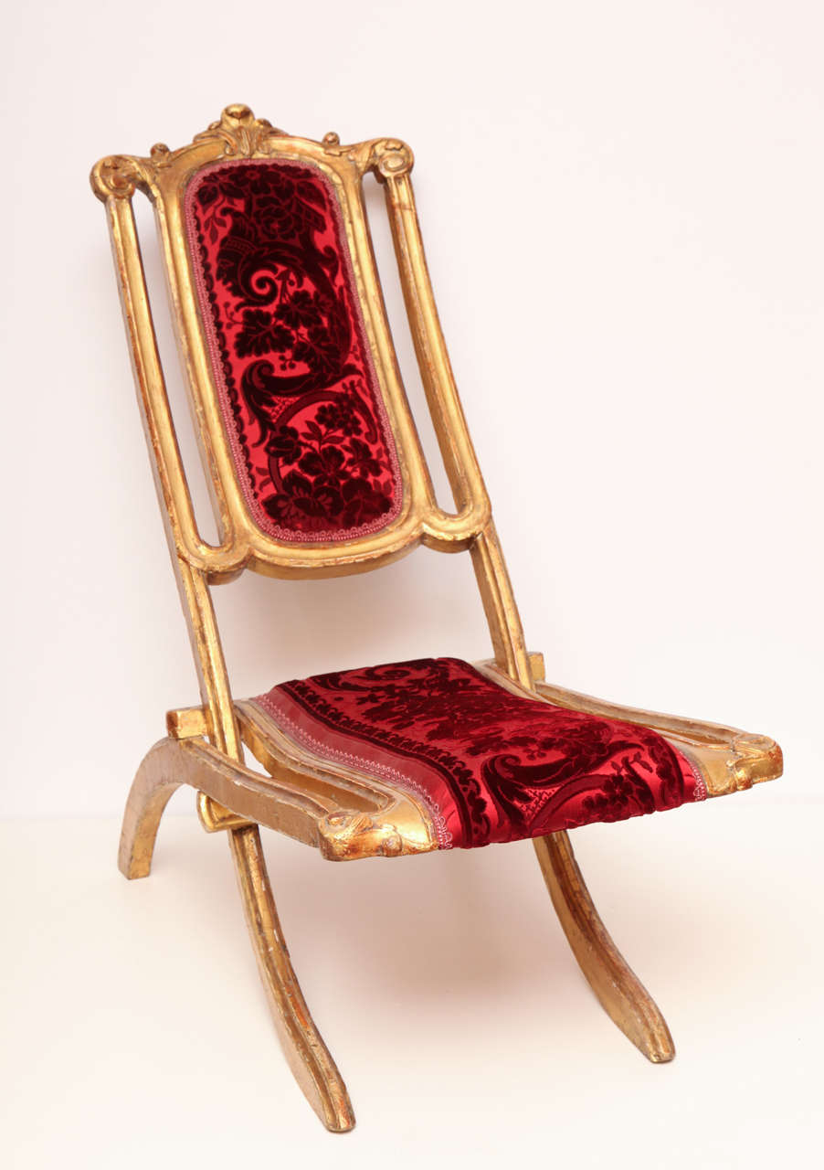 Velvet Napoleon III Folding Chair For Sale