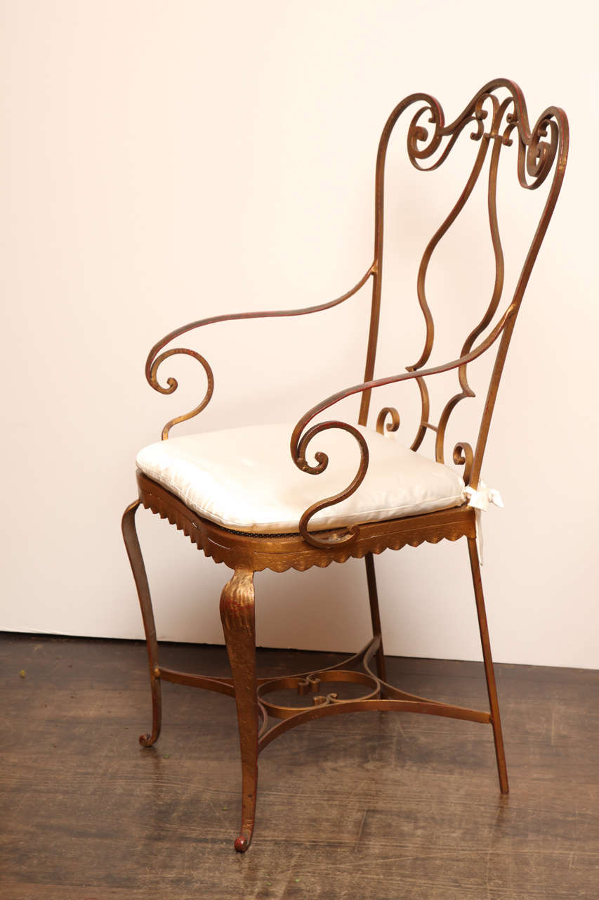 Wrought Iron Pair of French 1940s Neo-Rococo Armchairs