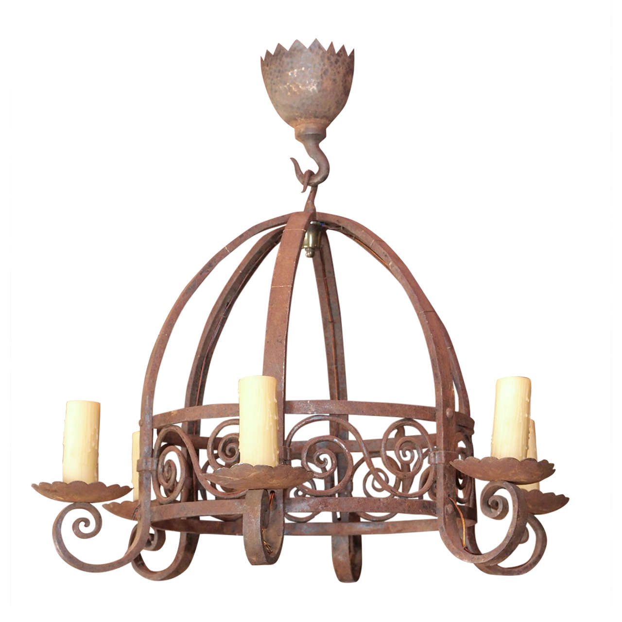 19th Century French Wrought Iron Chandelier For Sale