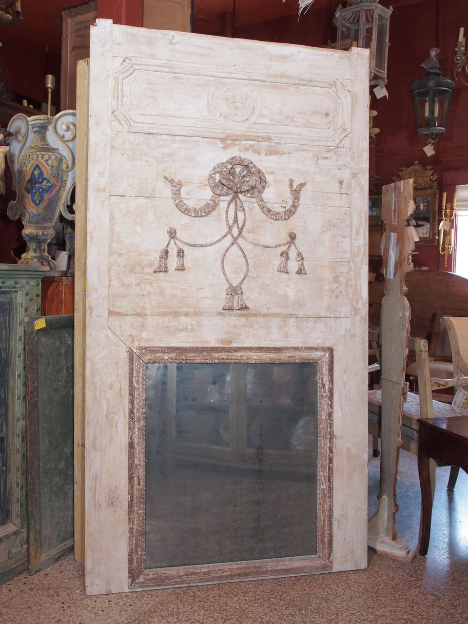 19th century French antique boiserie panel mirror, Louis XVI style
partially stripped.