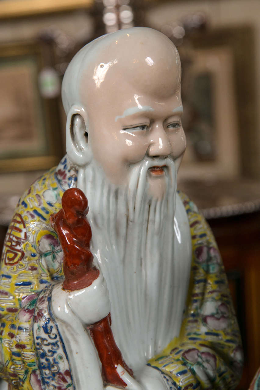 Peint à la main Ensemble de trois figurines d'immortels chinois en porcelaine
